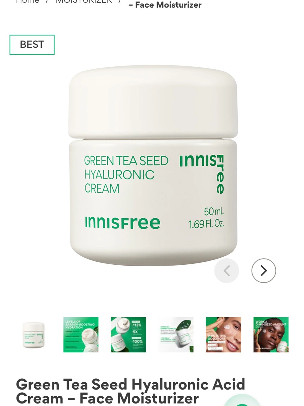 NWT Innisfree Green Tea Seed Hyaluronic Acid Cream – Face Moisturizer
